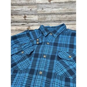 Duluth Trading Co. Blue Plaid Flannel Button Up Long‎ Sleeve Shirt Mens XL